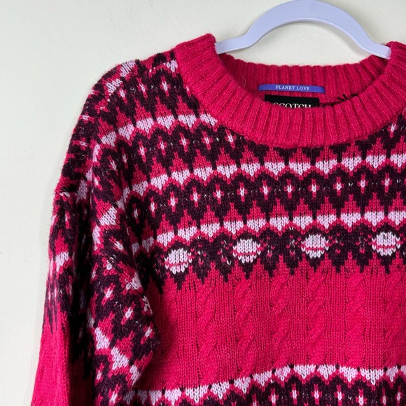Scotch and Soda Red Cable Knit Fair Isle Sweater Pullover NEW Size Large - Picture 3 of 9